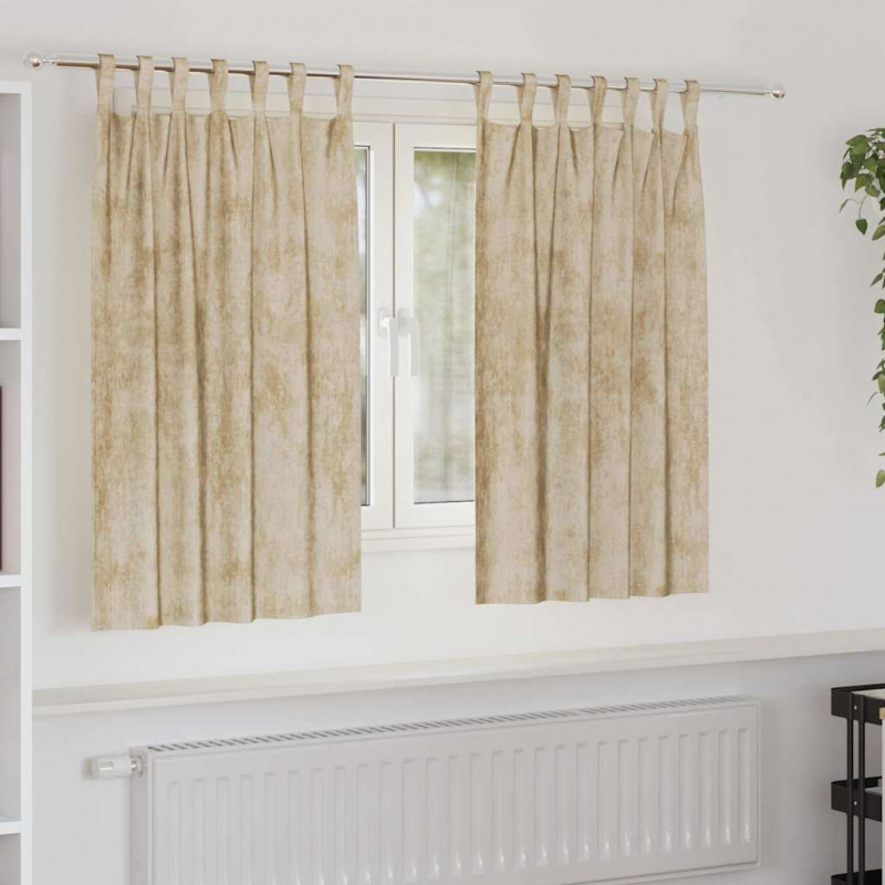 Zasłony z weluru z zasłonami 2 pcs Kremowy 140 x 140 cm Aksamit