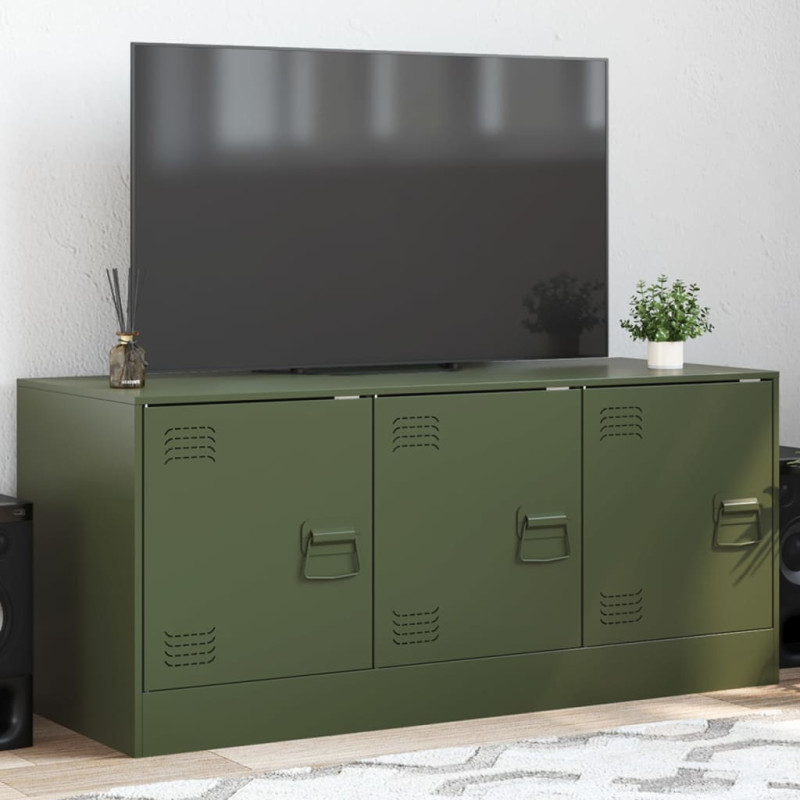 Szafka pod telewizor, oliwkowa, 99x39x44 cm, stalowa