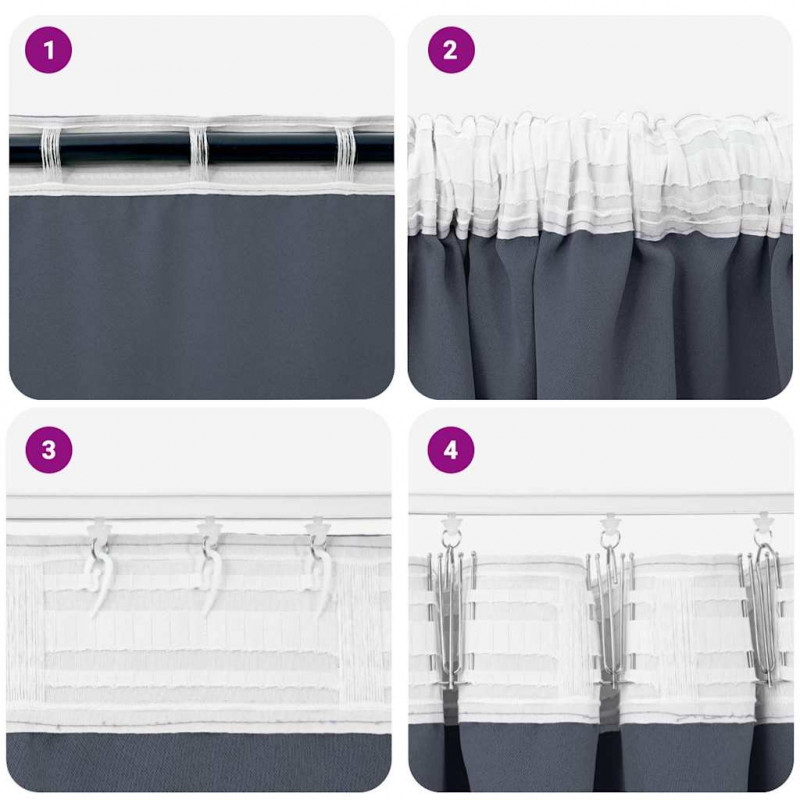 Firany blackout z kółkami 2 pcs Antracyt 260 x 140 cm Poliester