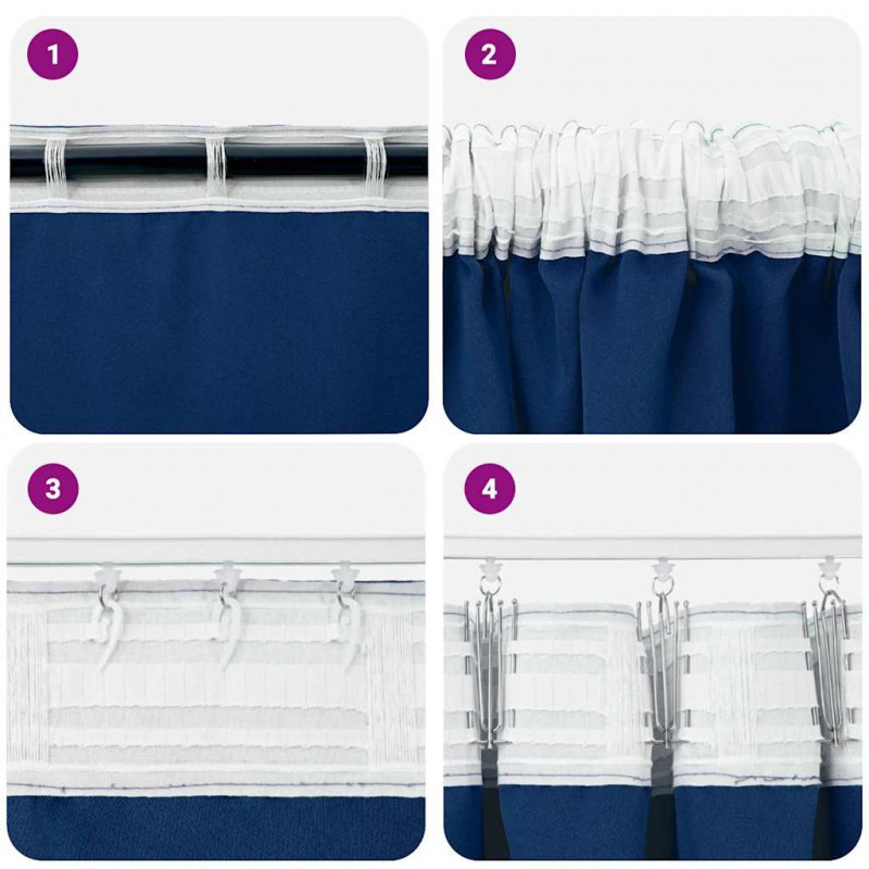 Firany blackout z kółkami 2 pcs Ciemnoniebieski 225 x 140 cm