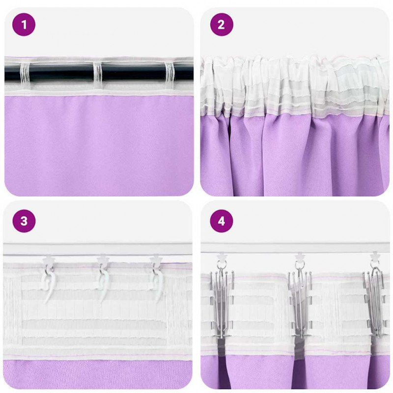 Firany blackout z kółkami 2 pcs Fioletowy 225 x 140 cm