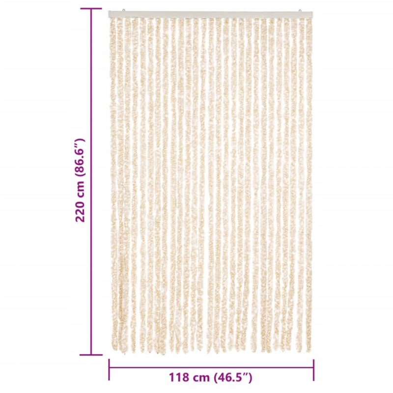 Zasłona przeciwko owadom, beżowo-biała, 118x220 cm, szenil