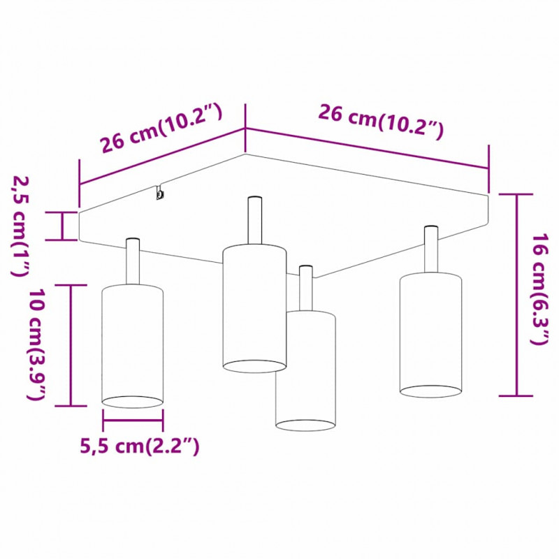 Reflektor sufitowy Z reflektorami Nikiel 26 x 26 x 16 cm Metal