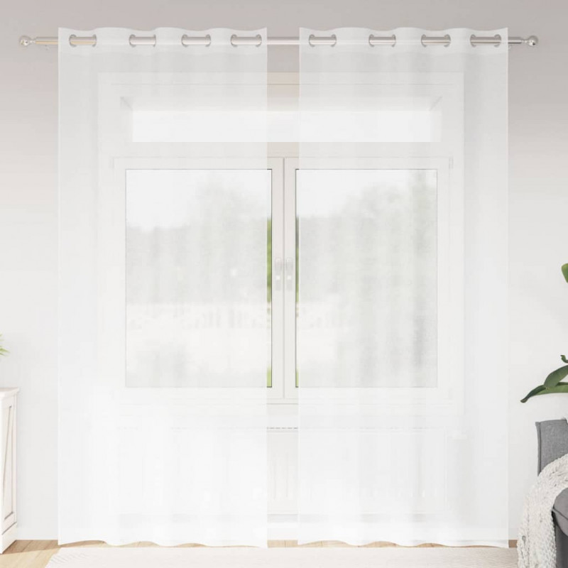 Firany Voile z zasłonami 2 pcs Biały 245 x 140 cm Poliester