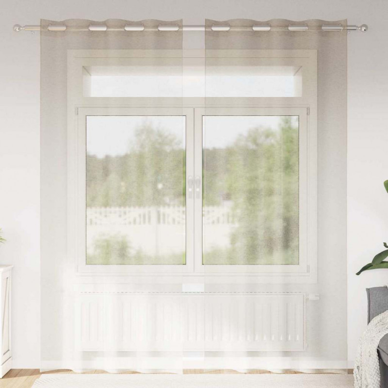 Firany Voile z zasłonami 2 pcs piaskowy 245 x 140 cm Poliester