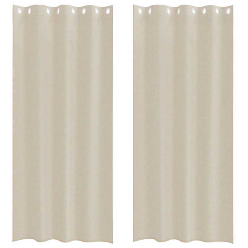 Firany Voile z zasłonami 2 pcs piaskowy 245 x 140 cm Poliester