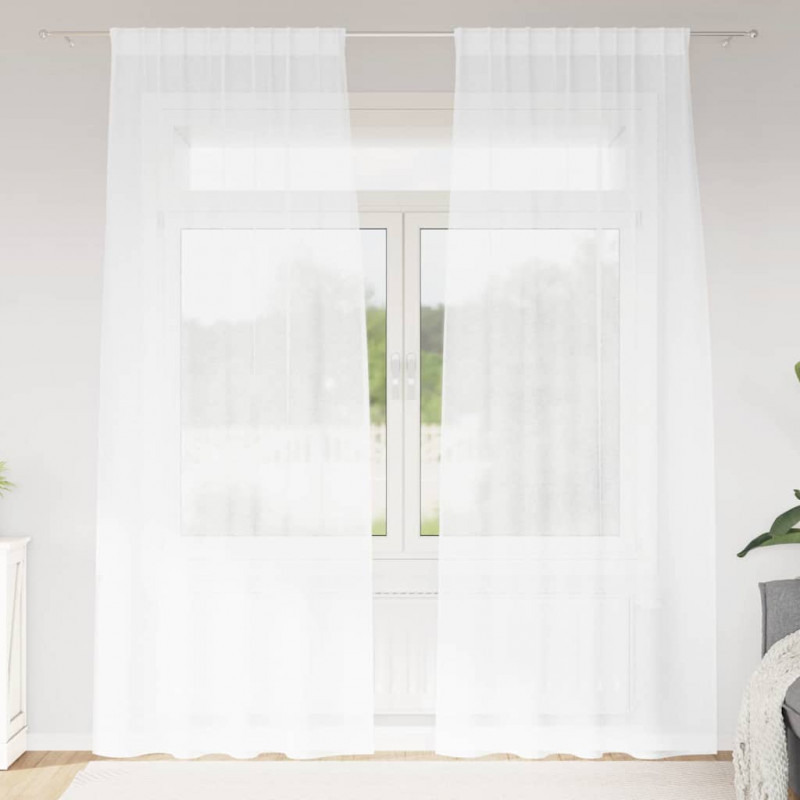 Firany Voile z zasłonami 2 pcs Biały 225 x 140 cm Poliester