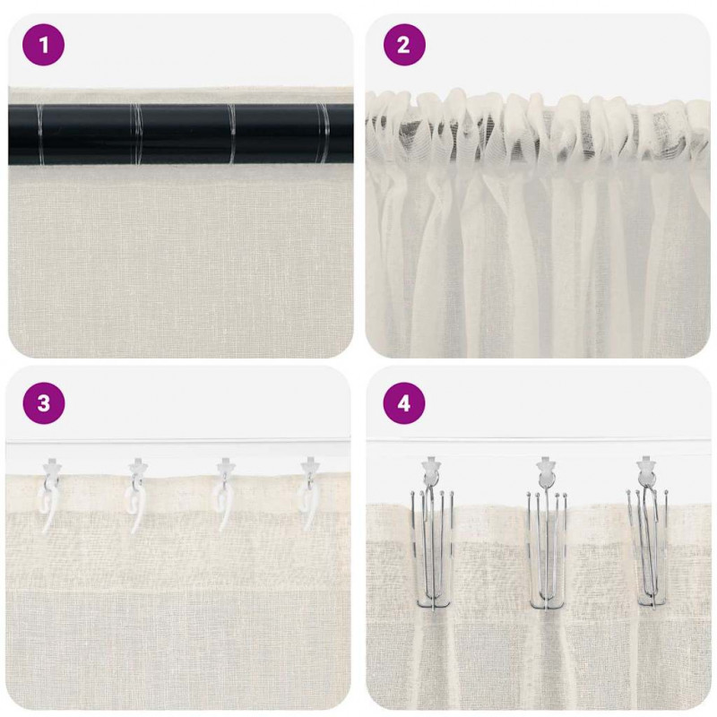 Firany Voile z zasłonami 2 pcs Kremowy 140 x 140 cm Poliester