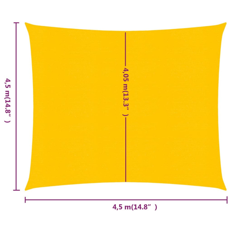 Żagiel przeciwsłoneczny, 160 g/m², żółty, 4,5x4,5 m, HDPE