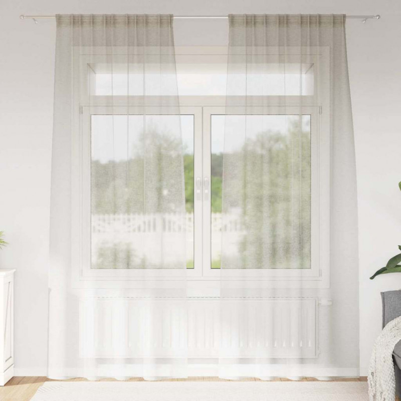 Firany Voile z zasłonami 2 pcs Kremowy 225 x 140 cm Poliester