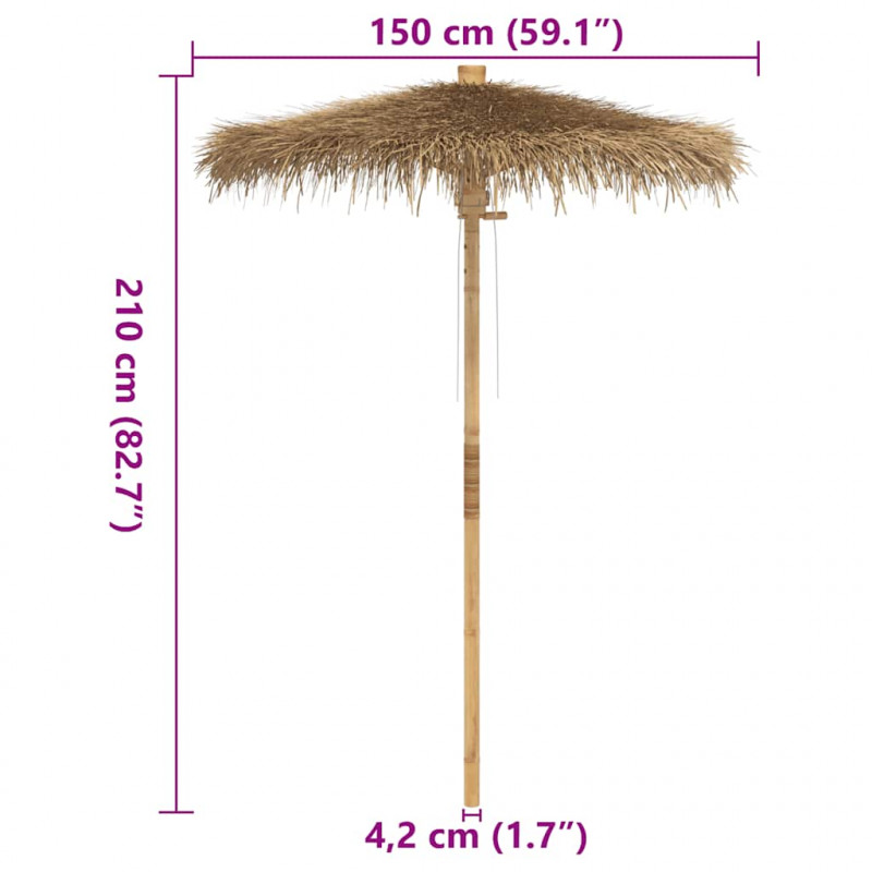 Parasol Tiki z baldachimem z liści bananowca, 150 cm, bambus