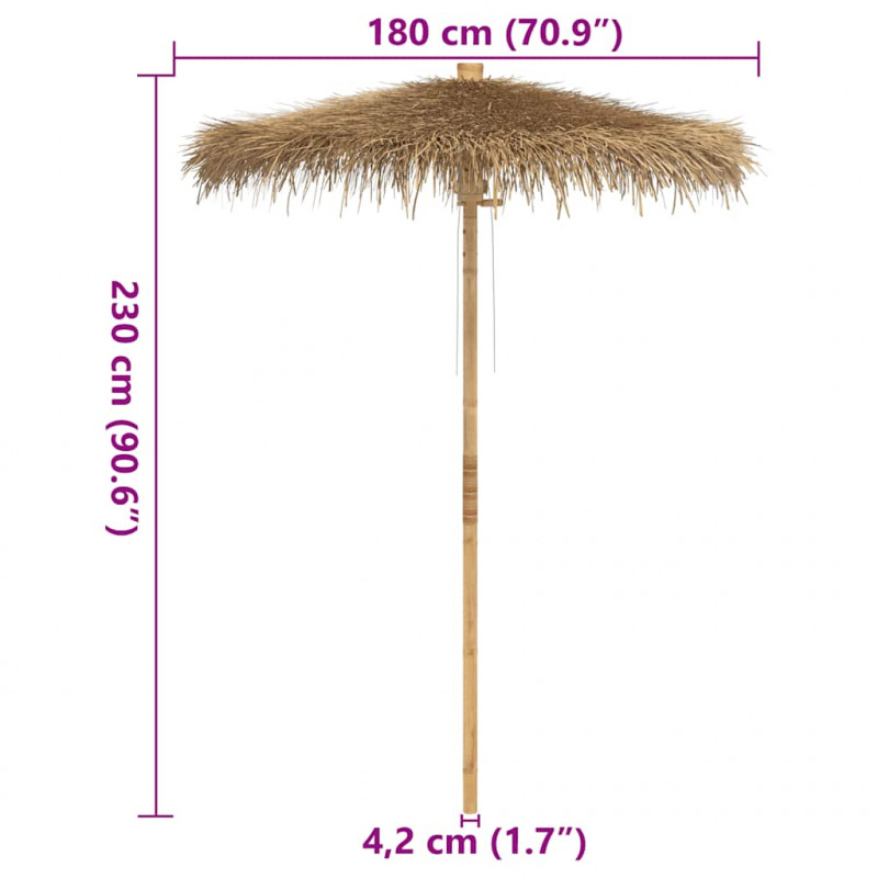 Parasol Tiki z baldachimem z liści bananowca, 180 cm, bambus