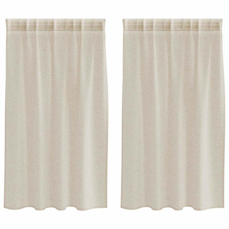Firany Voile z zasłonami 2 pcs piaskowy 140 x 140 cm Poliester