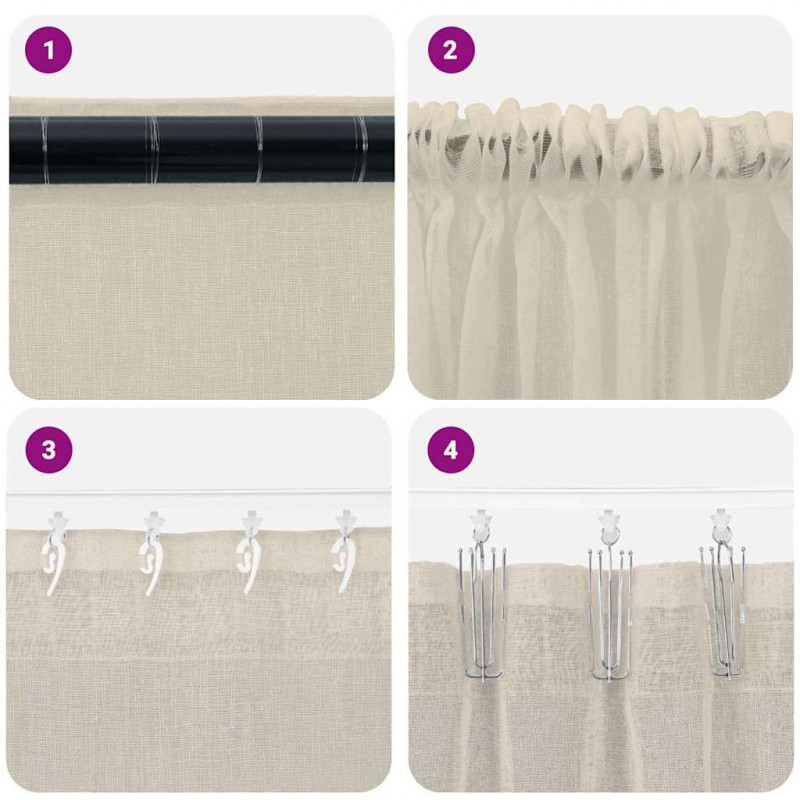 Firany Voile z zasłonami 2 pcs piaskowy 140 x 140 cm Poliester