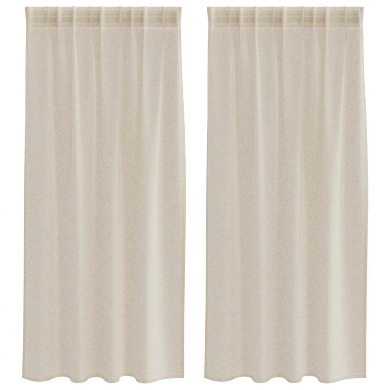 Firany Voile z zasłonami 2 pcs piaskowy 175 x 140 cm Poliester