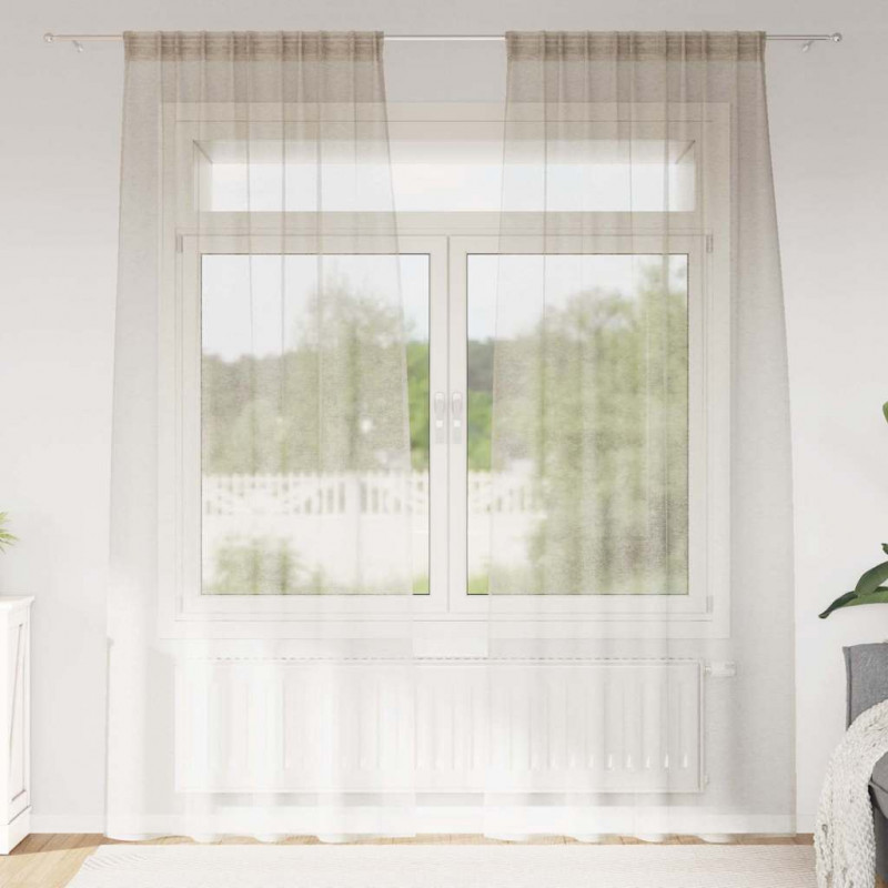 Firany Voile z zasłonami 2 pcs piaskowy 245 x 140 cm Poliester