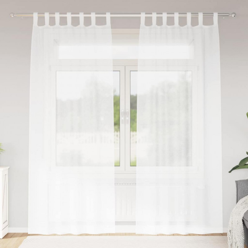 Firany Voile z zasłonami 2 pcs Biały 225 x 140 cm Poliester