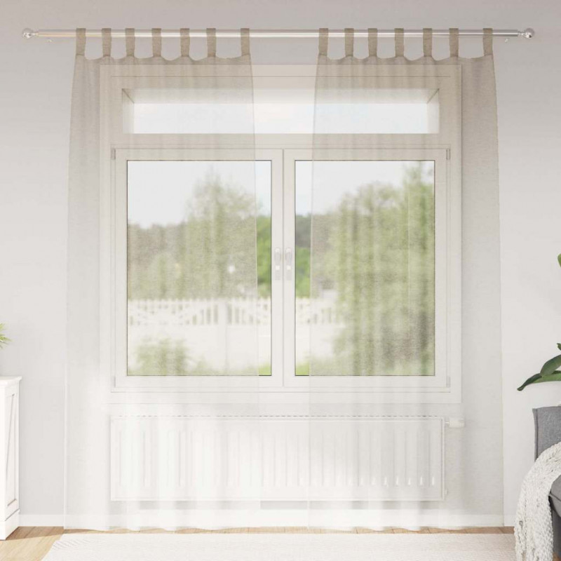 Firany Voile z zasłonami 2 pcs piaskowy 260 x 140 cm Poliester