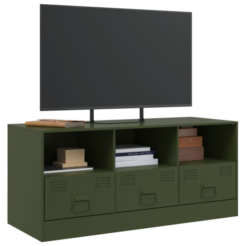 Szafka pod telewizor, oliwkowa, 99x39x44 cm, stalowa