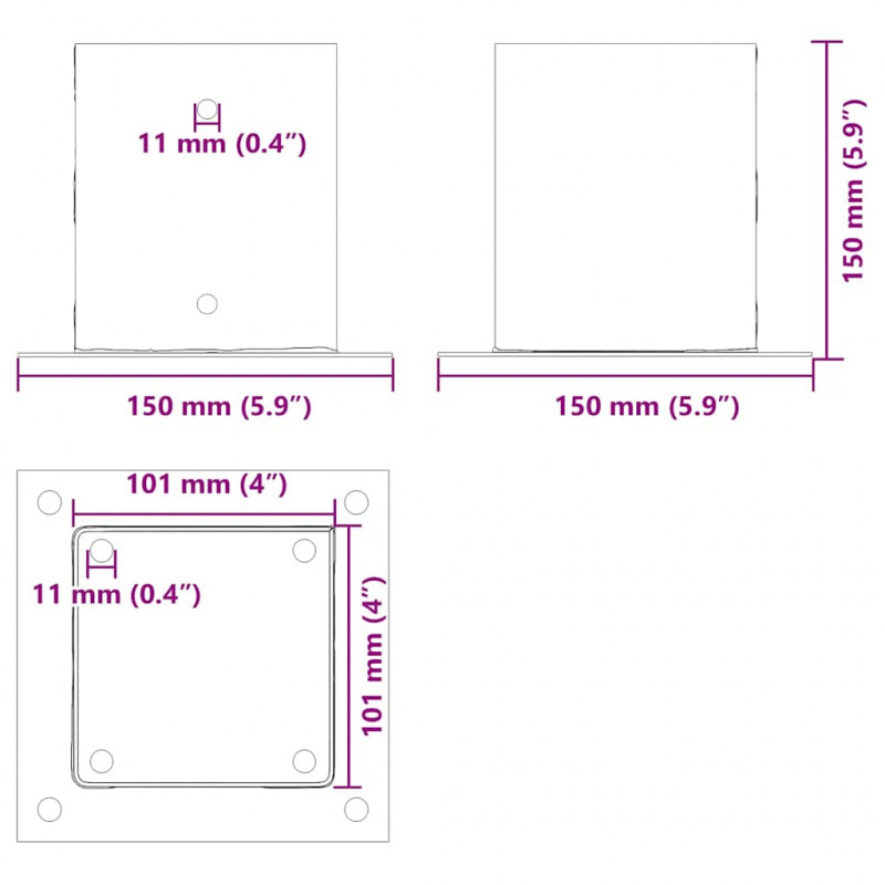 Podstawy słupków kwadratowe 12 szt. Antracyt 101x101 mm