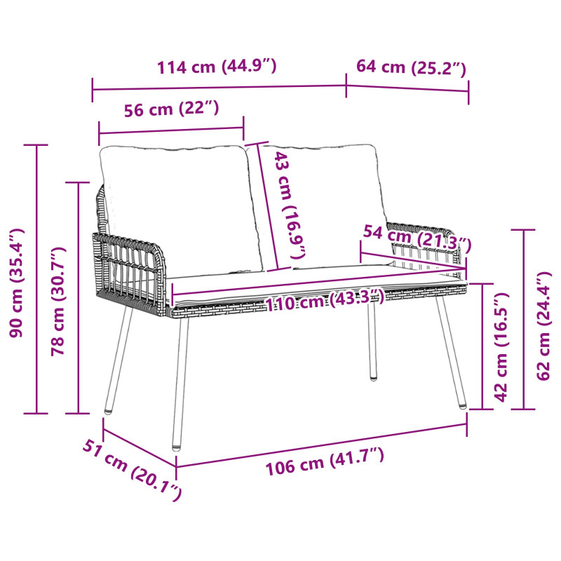 Ławka ogrodowa z poduszką Antracyt 114 x 64 x 90cm Stal