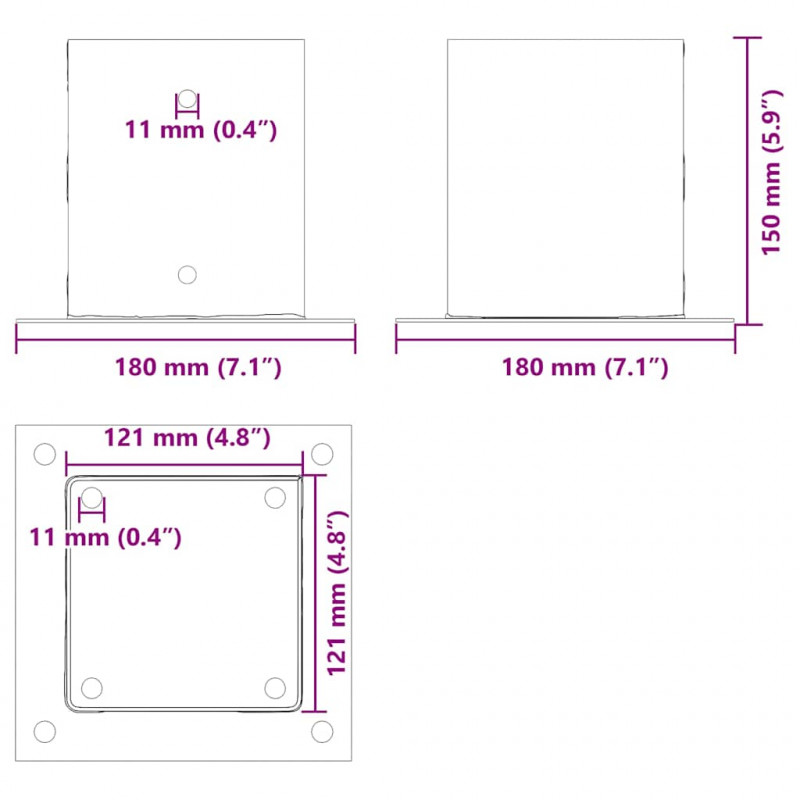 Podstawy słupków kwadratowe 12 szt. Antracyt 121x121 mm