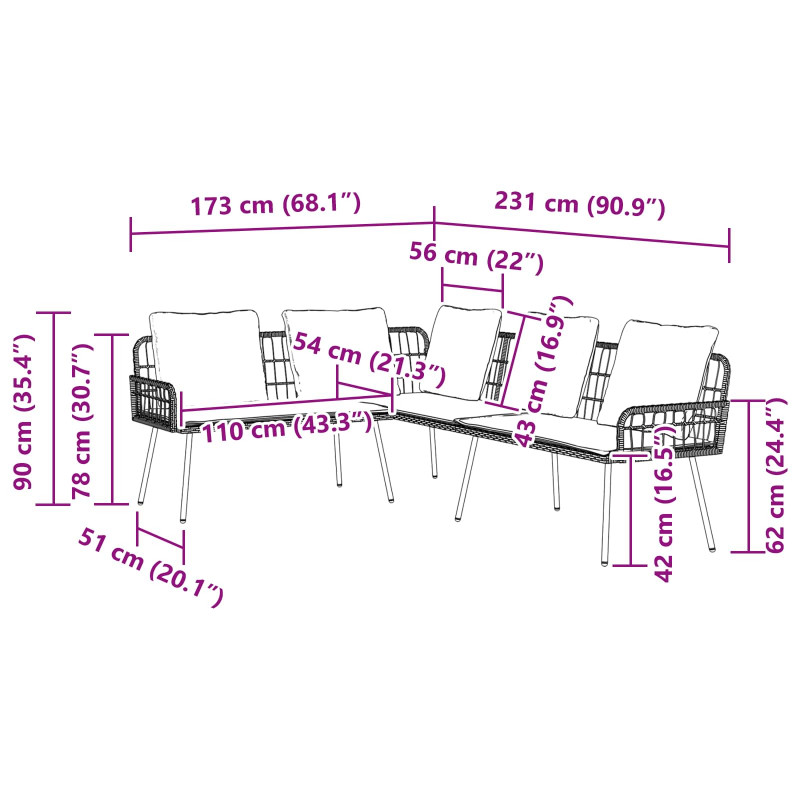 Sofa z poduszką Szary 61.5 x 123 x 82cm Metal