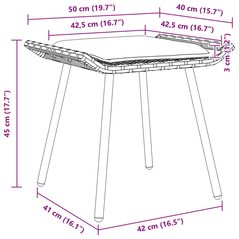 Stołek ogrodowy z poduszką 2 pcs natura 50 x 40 x 45cm Stal