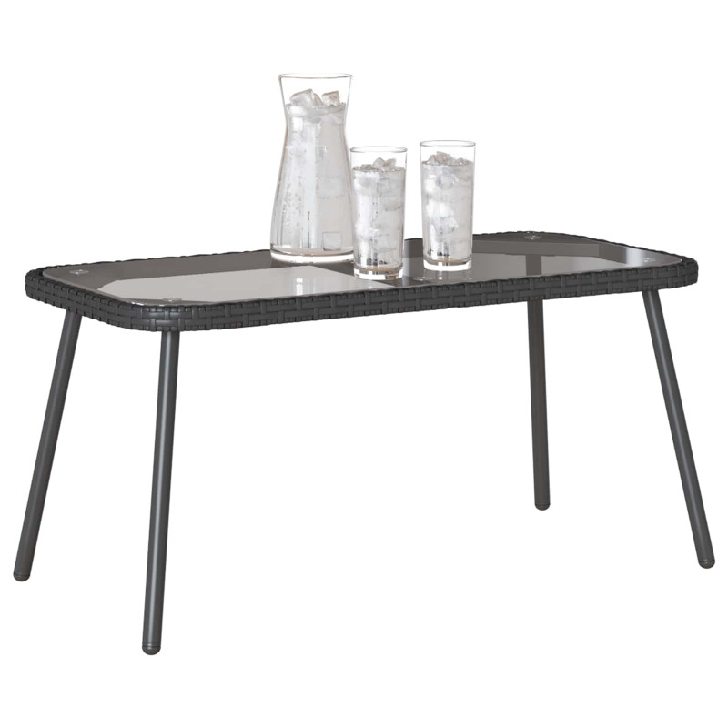 Stolik kawowy Czarny 90 x 45 x 43 cm Polirattan i szkło