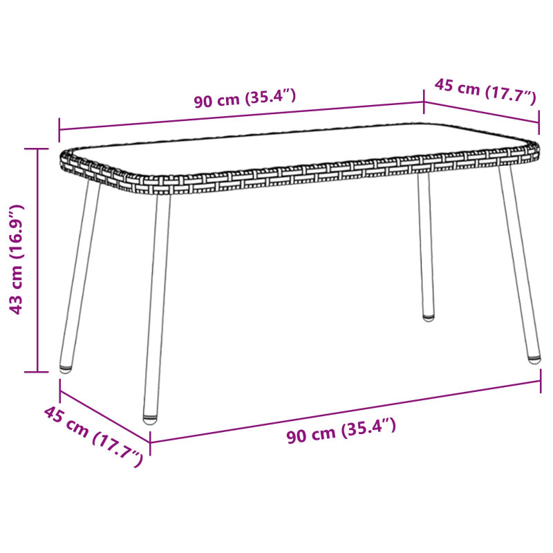 Stolik kawowy Czarny 90 x 45 x 43 cm Polirattan i szkło