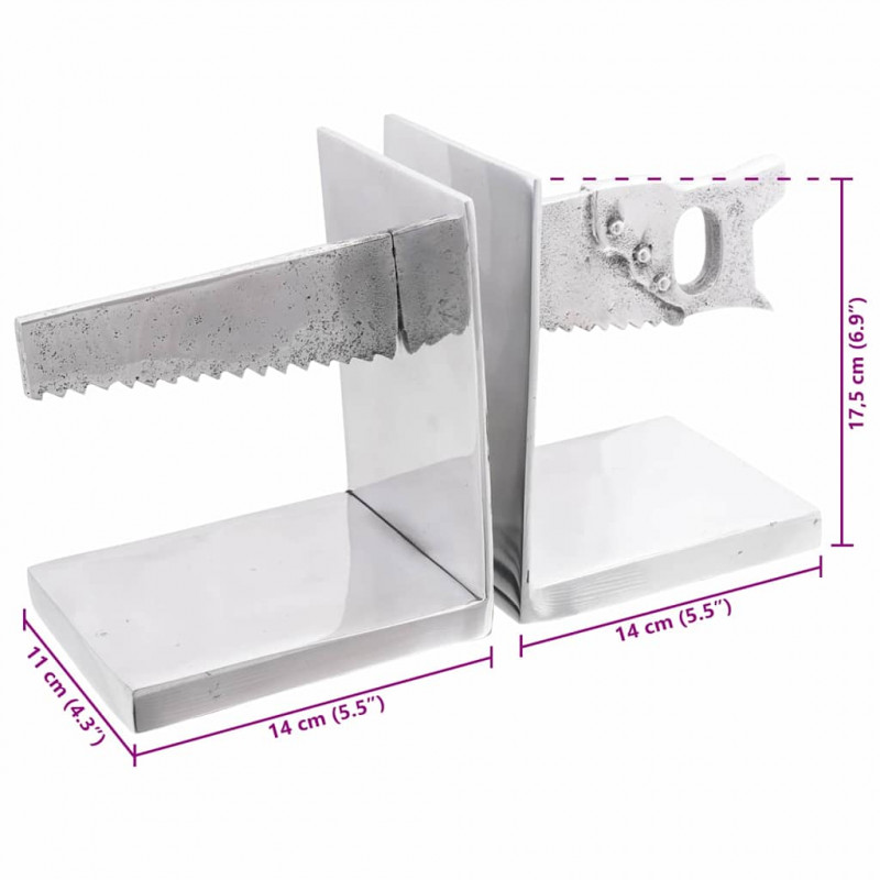 Podpórki do książek 2 pcs Srebrny 11 x 14 x 17,5 cm Aluminium