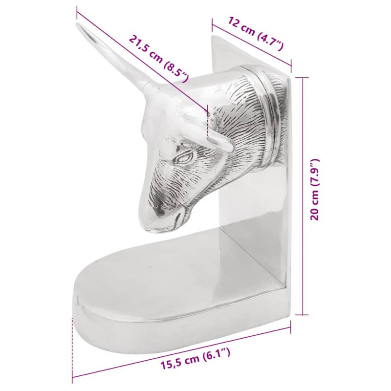 Podpórki do książek 2 pcs Srebrny 21,5 x 15,5 x 20 cm Aluminium