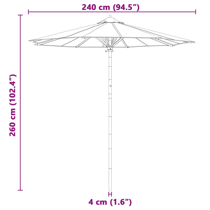 Parasolka ogrodowa Kremowa biel Ø 270 x 260 cm Bambus