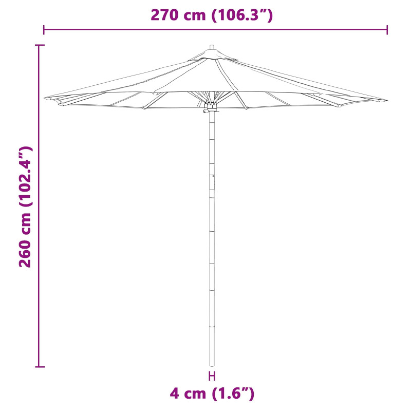 Parasolka ogrodowa Kremowa biel Ø 270 x 260 cm Bambus