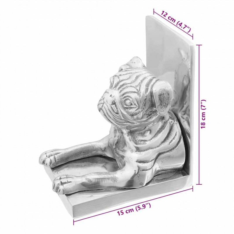 Podpórki do książek 2 pcs Srebrny 12 x 15 x 18 cm Aluminium