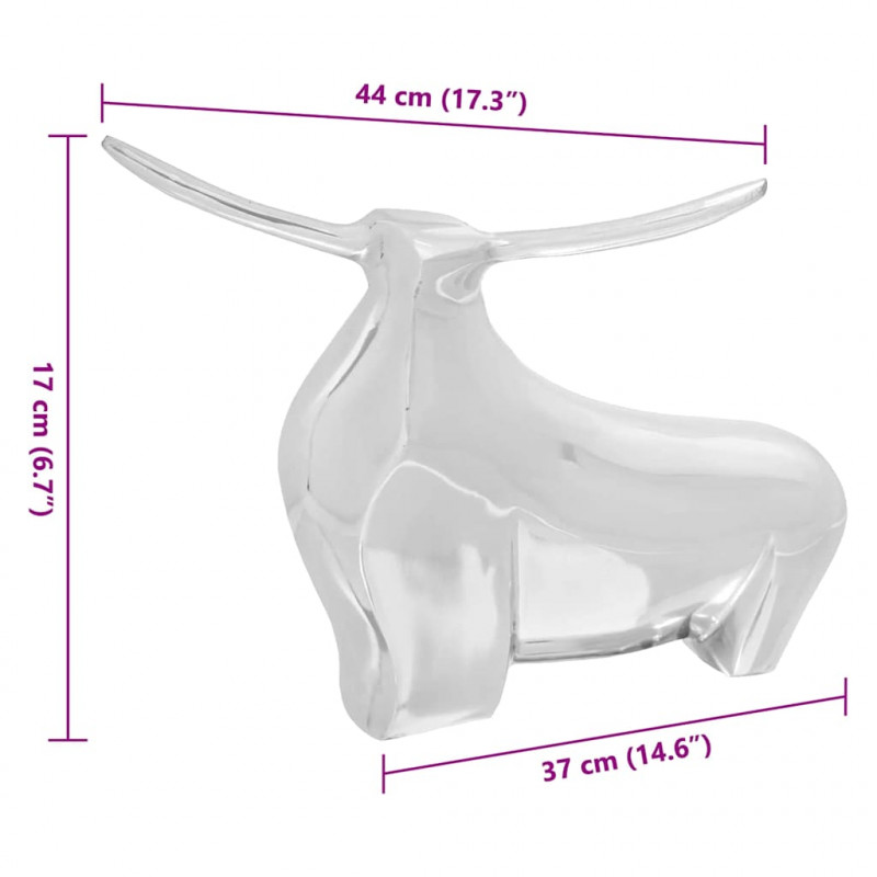 Rzeźba byka Srebrny 37 x 44 x 17 cm Aluminium