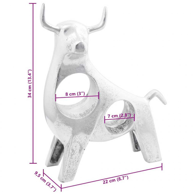 Rzeźba byka Srebrny 22 x 9.5 x 34 cm Aluminium