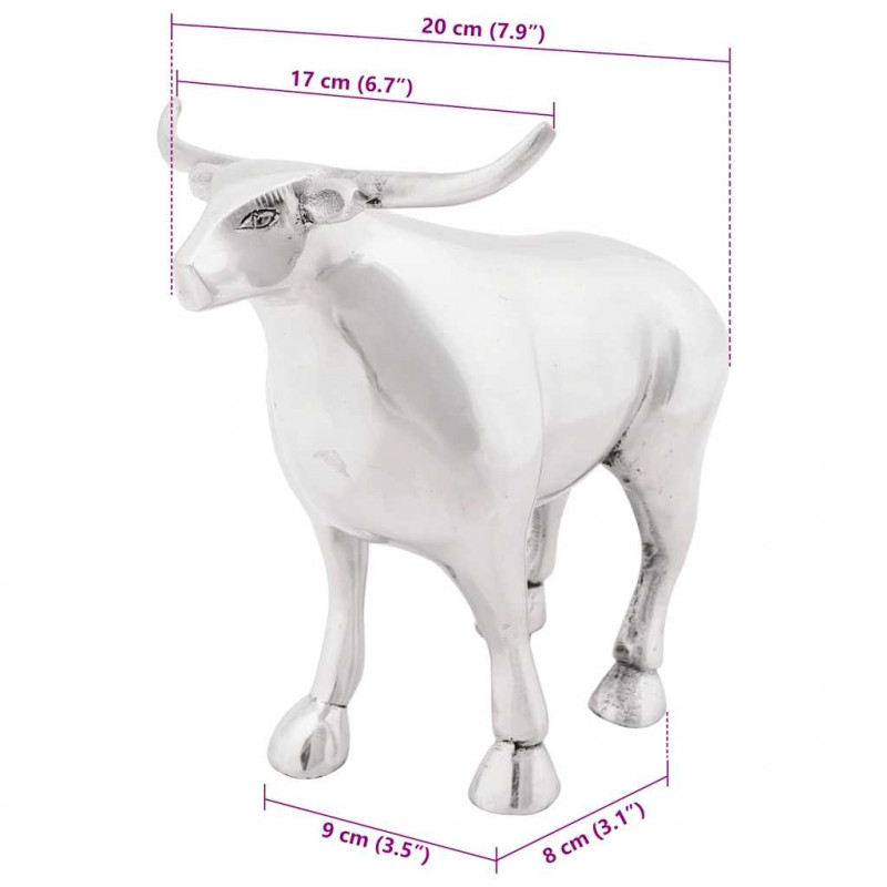 Rzeźba byka Srebrny 20 x 17 x 23 cm Aluminium