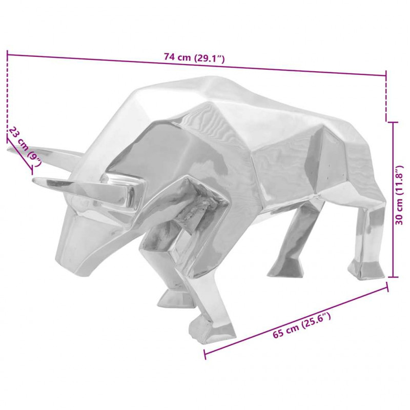Rzeźba byka Srebrny 74 x 23 x 30 cm Aluminium