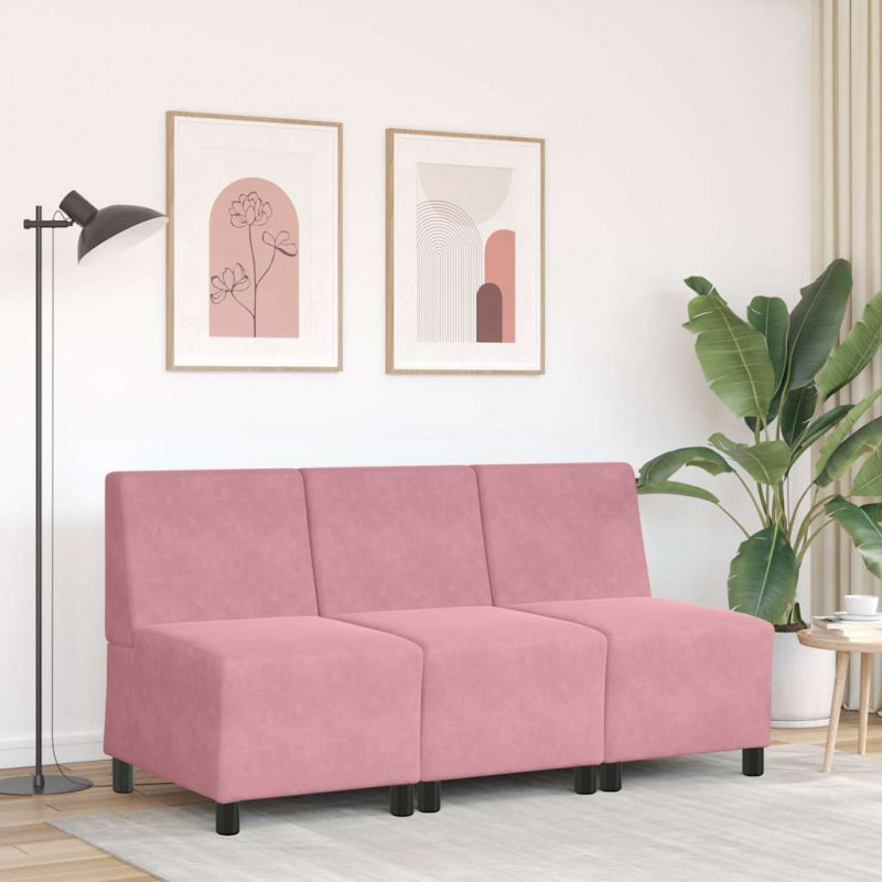 Modułowa sofa bez podłokietników, różowa, 55 cm, aksamitna