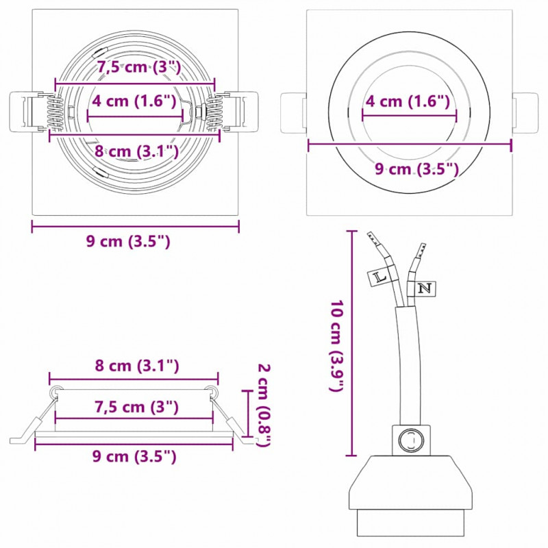 Reflektor 24 pcs Czarny 9 x 9 x 2 cm Aluminium