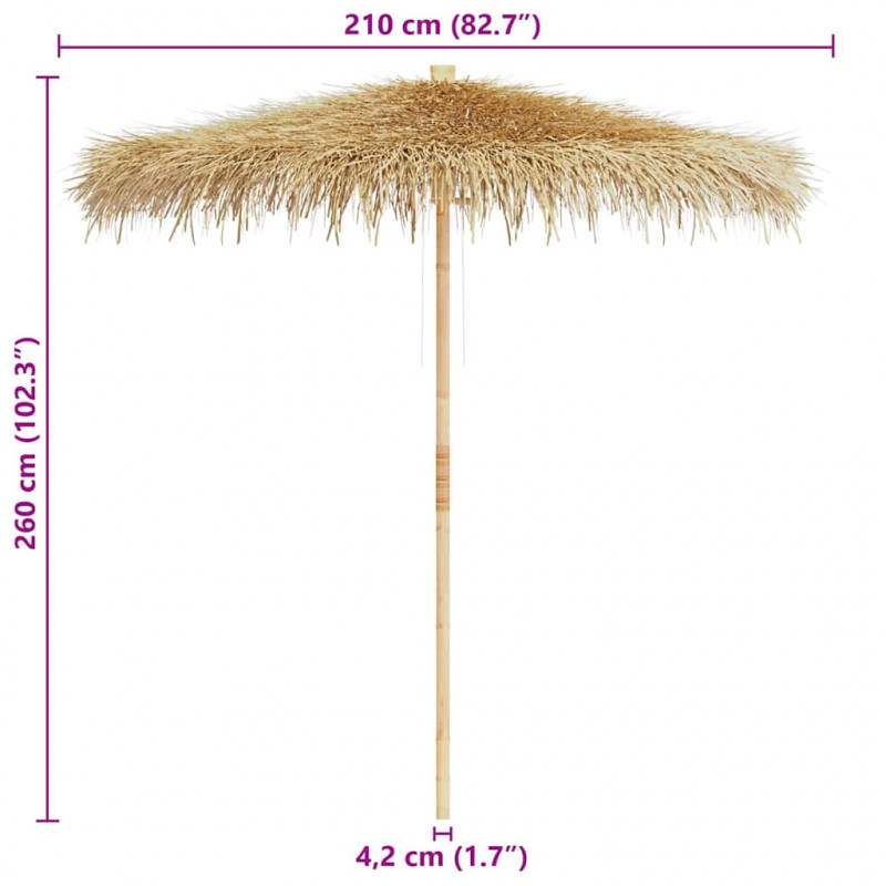 Parasol ogrodowy z bambusa i bananowych liści, 270 cm