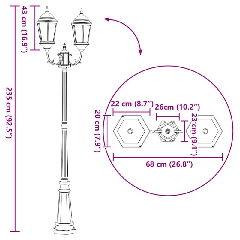 Lampa ogrodowa kolor bronzu 68 x 20 x 235 cm Aluminium i szkło