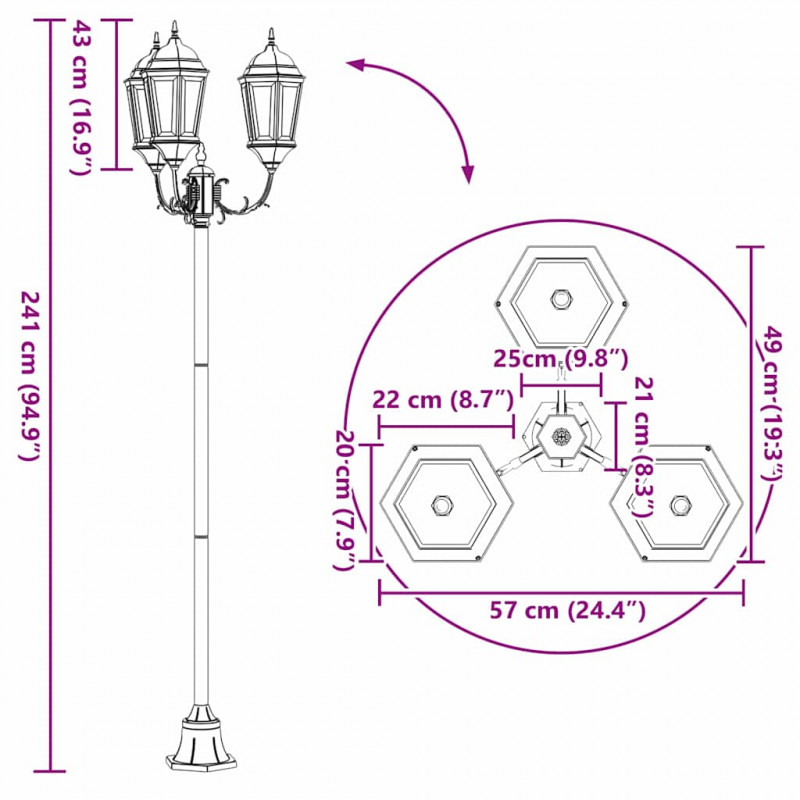 Lampa ogrodowa kolor bronzu 57 x 49 x 241 cm Aluminium i szkło