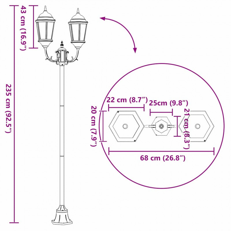 Lampa ogrodowa Vintage szczotkowana zieleń 68 x 20 x 235 cm