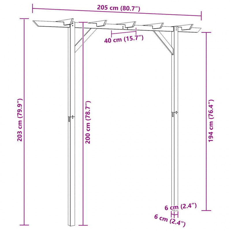 Pergola ogrodowa, 205 x 40 x 203 cm, drewno