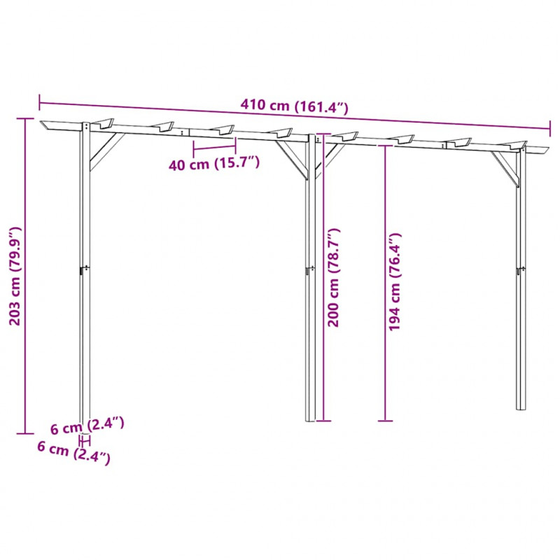 Pergola ogrodowa, 410 x 40 x 203 cm, drewno