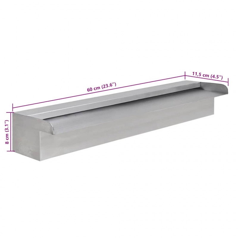 Fontanna / Wodospad do basenu Prostokątny ze stali nierdzewnej 60 cm