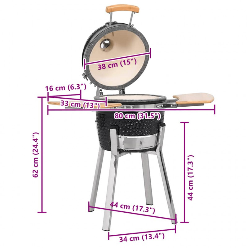 Ceramiczny grill Kamado z wędzarnią, 81 cm