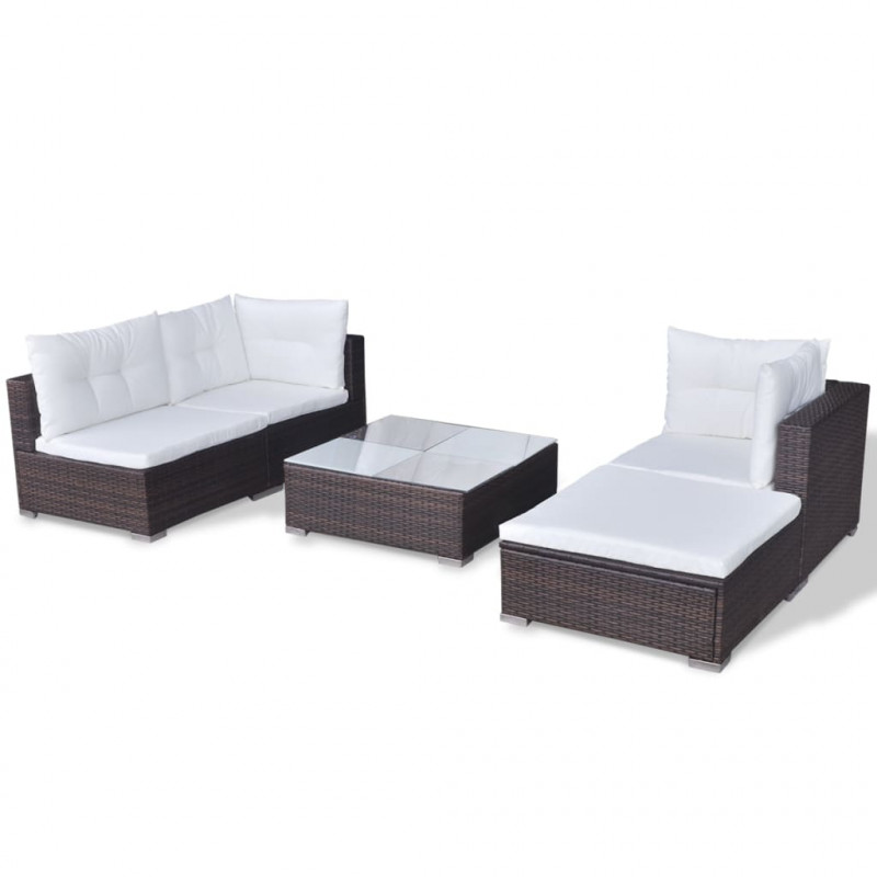 5-cz. zestaw mebli do ogrodu, poduszki, rattan PE, brązowy